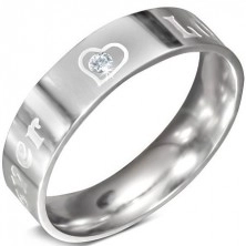 Inel din oțel - FOREVER LOVE și zirconiu, 6 mm