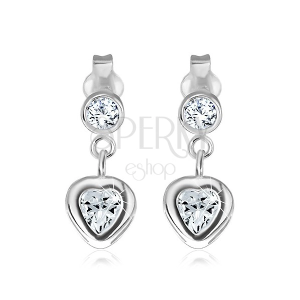 Cercei cu tijă din argint 925 - zirconiu în formă de inimă, într-o montură