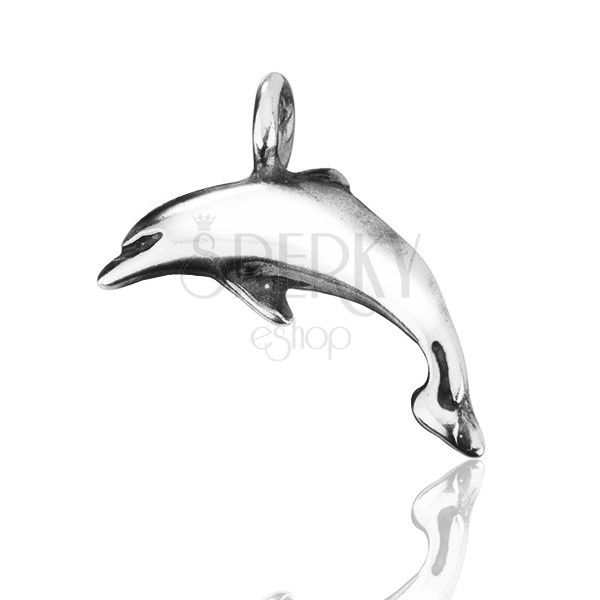 Pandantiv din argint - delfin lucios cu patină