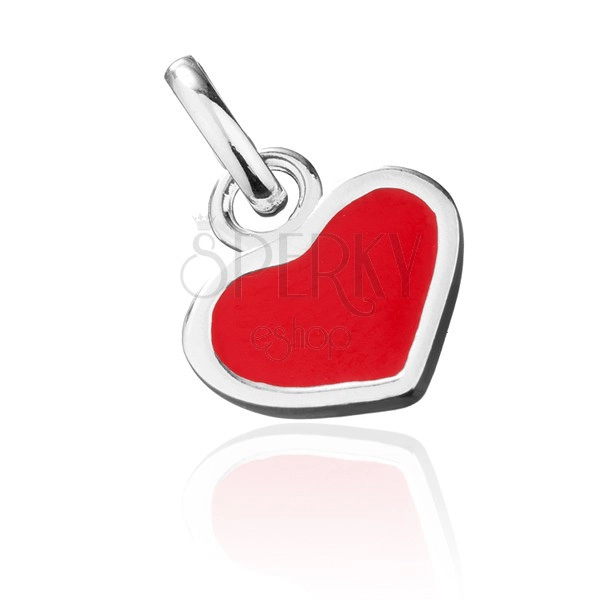 Pandantiv din argint - inimă roșie cu margine argintie