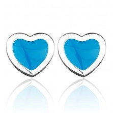 Cercei din oţel cu şurub, în formă de inimă - albastru