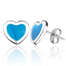 Cercei din oţel cu şurub, în formă de inimă - albastru