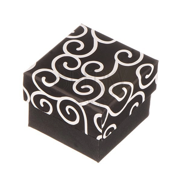Cutie pentru inel - neagră cu ornamente albe