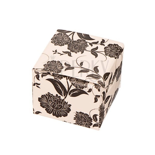 Cutie de cadou pentru cercei - flori negre pe fundal bej