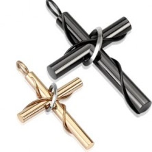 Pereche de pandantive din oţel - cruce neagră şi aurie cu cerc