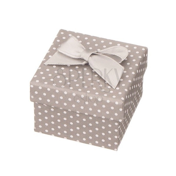 Cutie de cadou pentru bijuterii, gri - puncte albe, cu o fundă