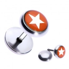 Piercing fals pentru ureche, din oțel inoxidabil - o stea într-un cerc roșu