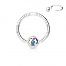 Piercing din oțel inoxidabil - inel cu un cristal colorat într-o ramă rotundă
