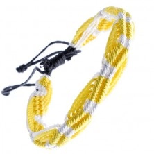Brățară colorată împletită - șnururi ondulate galbene și albe