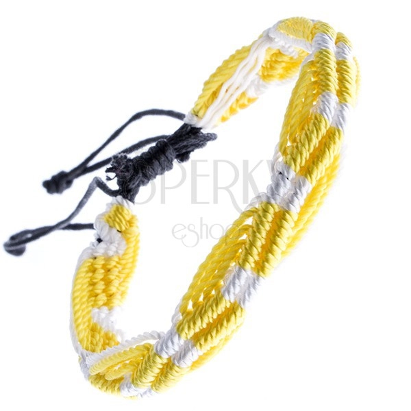 Brățară colorată împletită - șnururi ondulate galbene și albe