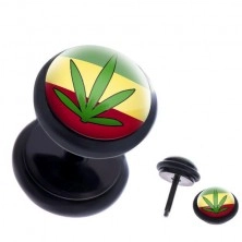Piercing fals pentru ureche - culori reggae şi frunză de marijuana