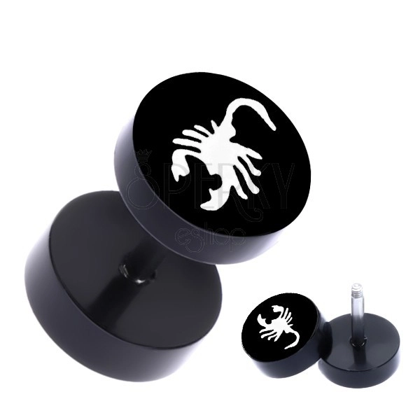 Piercing fals pentru ureche, din oţel negru, cu imaginea unui scorpion