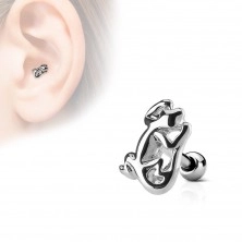 Piercing pentru cartilagiul urechii, din oţel, cu şopârlă