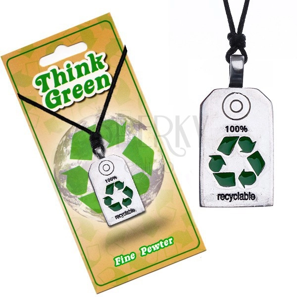 Colier eco-prietenos - plăcuță lucioasă cu simbol pentru reciclare
