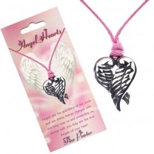 Colier roz - pandantiv inimă cu aripi împăturite