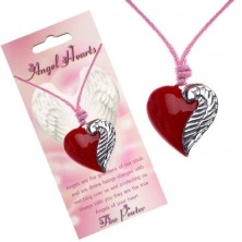 Colier din șnur cu pandantiv în formă de inimă roșie și aripă