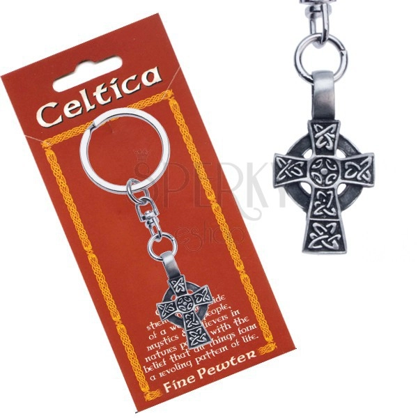 Breloc cu patină - cruce celtică cu cerc și ornamente