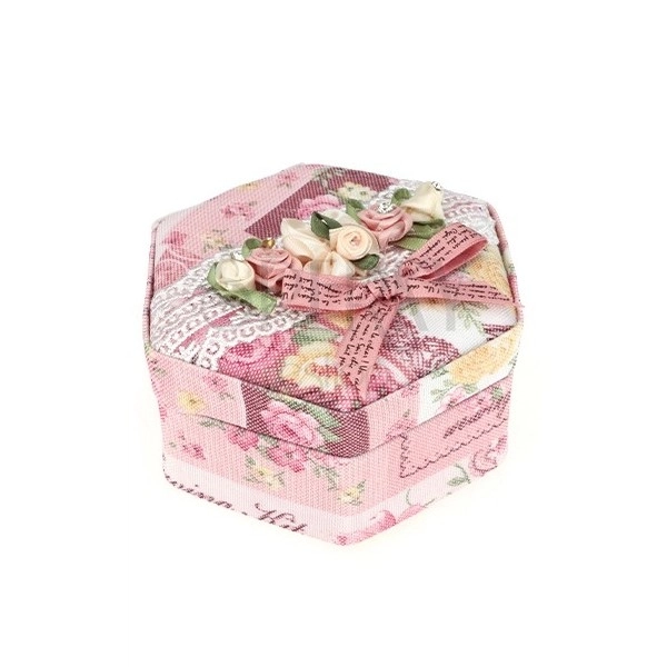 Cutie mică de bijuterii - motiv hexagonal, floral și panglică