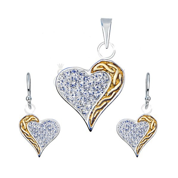 Set de cercei şi pandantiv din argint 925 - zirconii, dungă de aur, inimă