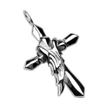 Pandantiv din oțel de culoare argintie - cruce cu aripa de înger