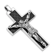 Pandantiv din otel inoxidabil-cruce neagra cu Isus argintiu