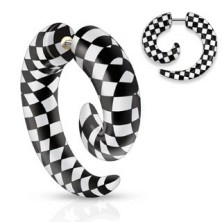 Expander fals pentru ureche, din acrilic, spirală cu tablă de şah negru cu alb