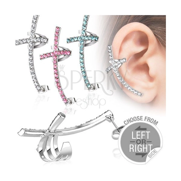 Piercing fals pentru ureche - cruce colorată cu zirconiu