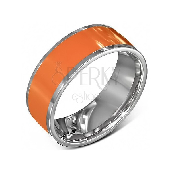 Verighetă netedă din oțel, portocaliu cu margine argintie