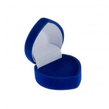 Cutiuță de cadou pentru inel din catifea albastră - inimioară cu margini decorative