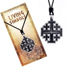 Colier din șnur - pandantiv din metal, cruce de la Ierusalim