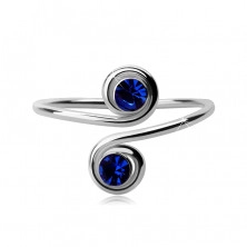 Inel argint pentru mână sau picior - două cristale albastre de zirconiu în spirale