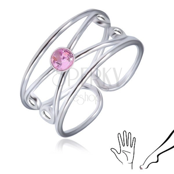 Inel din argint 925 - zirconiu roz, rotund, buclă dublă