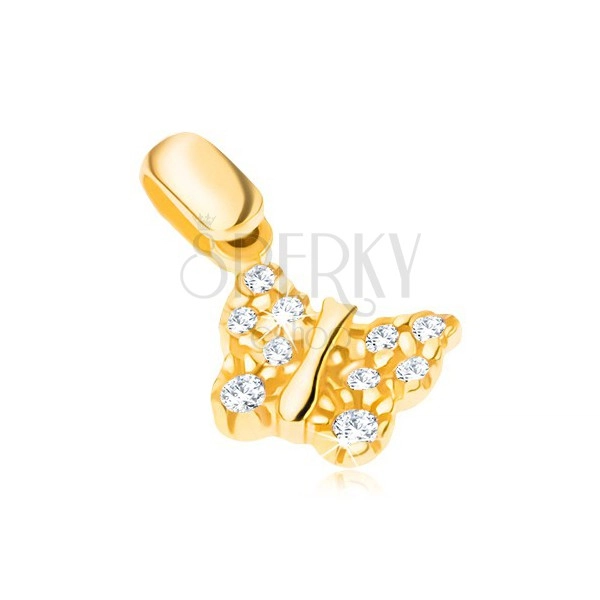 Pandantiv din aur 14K - fluture cu aripi structurate și cu zirconii