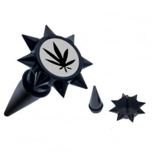 Taper negru fals de ureche cu țepi - oțel, frunză de marijuana