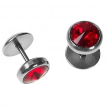 Piercing fals de ureche din oțel cu piatră roșie încorporată