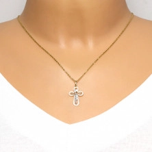 Pandantiv din aur 14K - cruce cu contur oval cu găuri și Iisus din aur alb