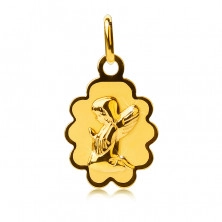 Pandantiv din aur 585 - plăcuță cu margini ondulate și înger în genunchi