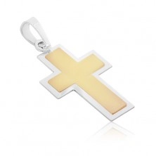 Pandantiv din aur 14K - cruce în două culori cu mijlocul mat