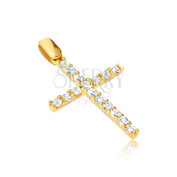 Pandantiv din aur 14K - cruce mare cu zirconii și știfturi subțiri