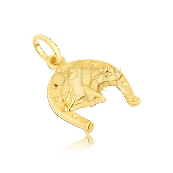 Pandantiv din aur - potcoavă cu pătrate și cap de cal 3D