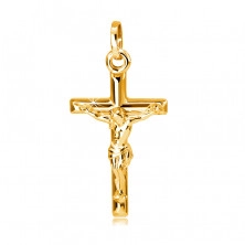 Pandantiv din aur 14K - cruce netedă cu Iisus