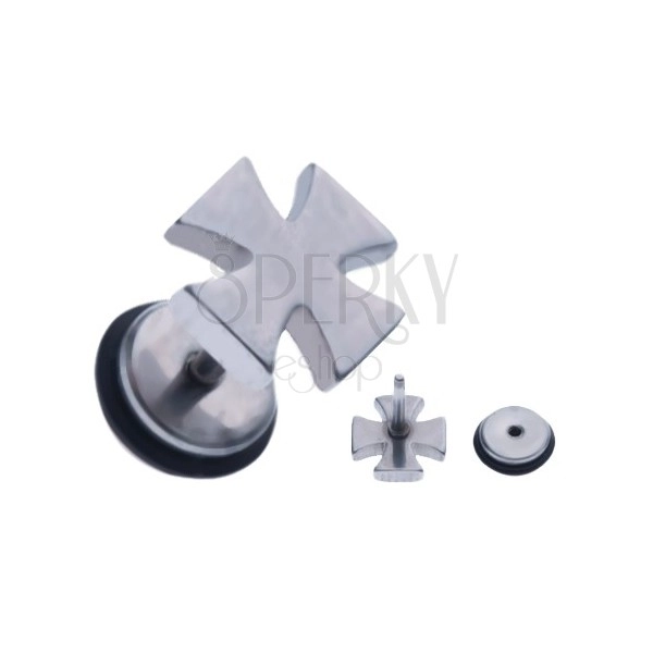 Piercing de ureche - din oțel, fals, cruce argintie 