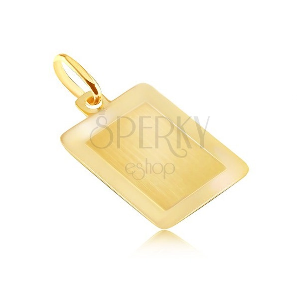 Pandantiv din aur de 14K - placă netedă dreptunghiulară cu ramă lucioasă