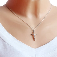 Pandantiv din aur alb - cruce latină netedă cu Iisus proeminent
