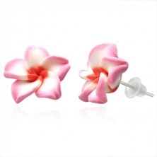 Cercei din FIMO - floare roz cu alb