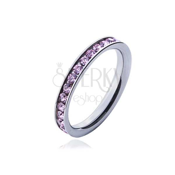 Inel cu zirconii roz - verighetă din oțel