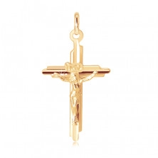 Pandantiv din aur - cruce cu brațe gravate și Iisus 3D