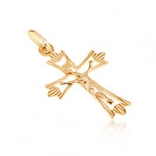 Pandantiv din aur de 14K - cruce cu brațe ramificate, raze și Iisus