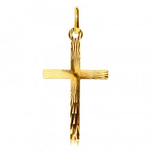Pandantiv din aur de 14K - cruce latină mare, raze canelate