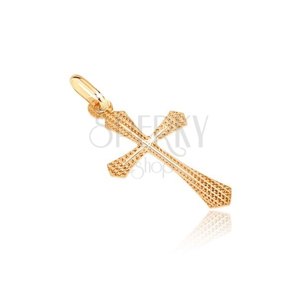 Pandantiv din aur - cruce structurată cu brațe late și cruce subțire